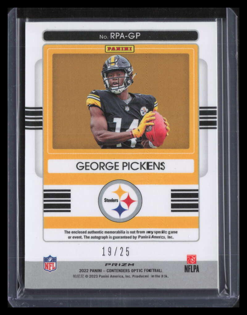 2022 Panini Contenders Optic Autographs George Pickens Rookie Patch Auto 19/25