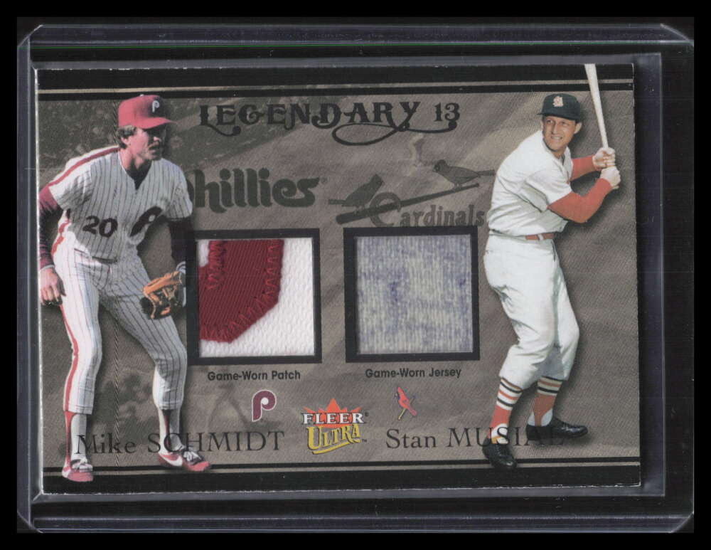 2004 Ultra Legendary 13 Game Used Musial Mike Schmidt Dual Jersey Patch 2/22