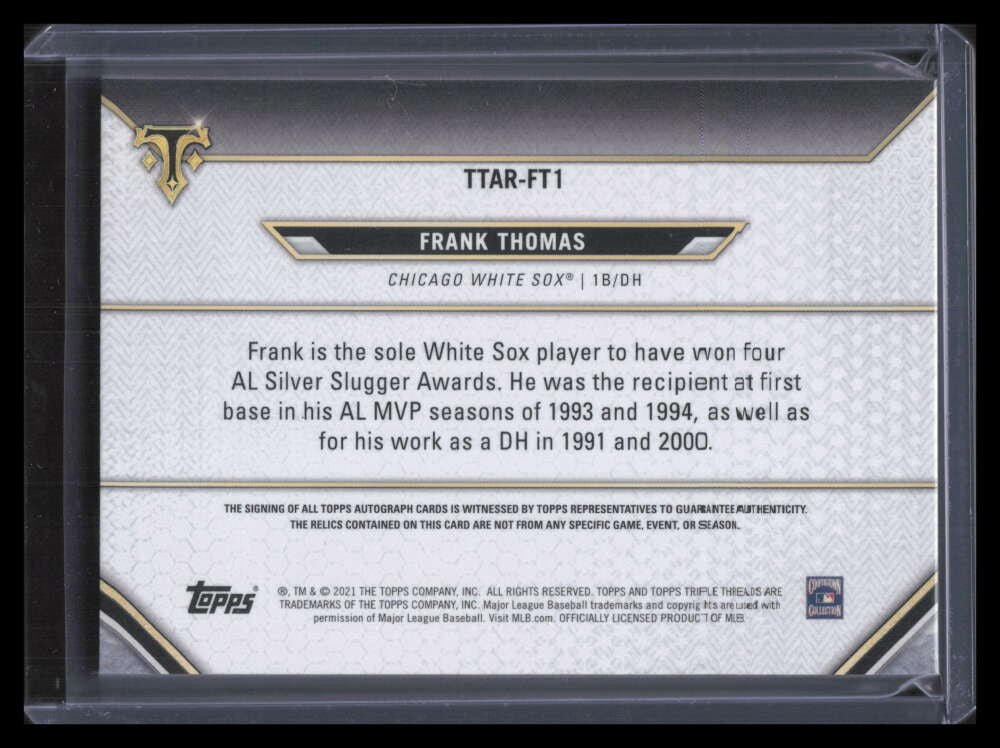 2021 Topps Triple Threads Autograph Relics Gold Frank Thomas Jersey Auto 7/9