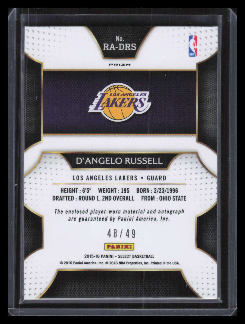 DELETE 130531 2015-16 Select Autographs Prizms 2 D'Angelo Russell Rookie Jersey Auto 48/49
