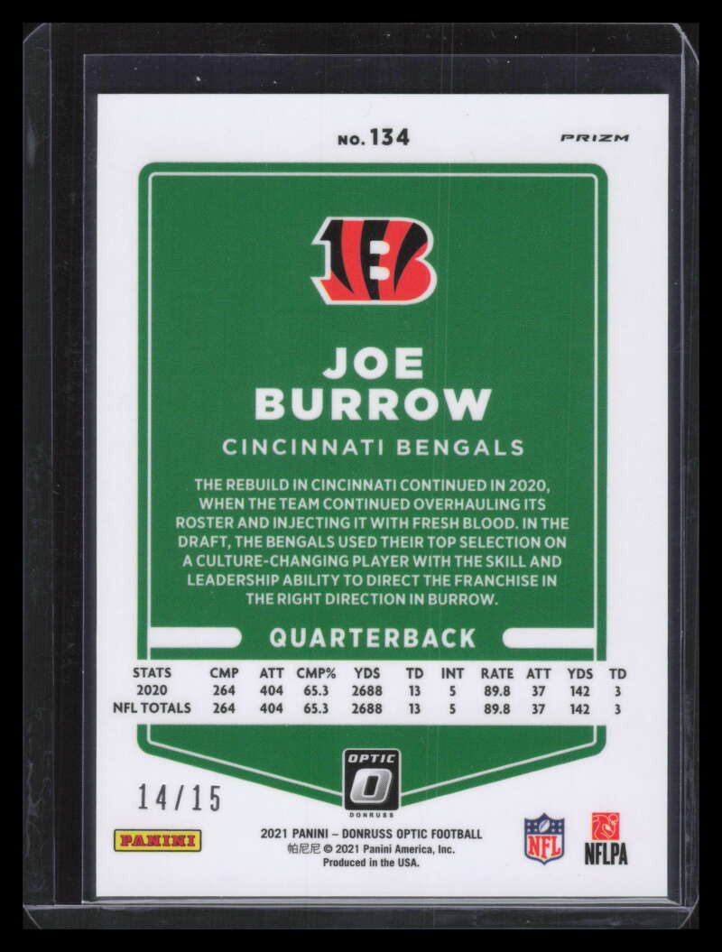 2021 Donruss Optic Blue Ice Refractor 134 Joe Burrow 14/15