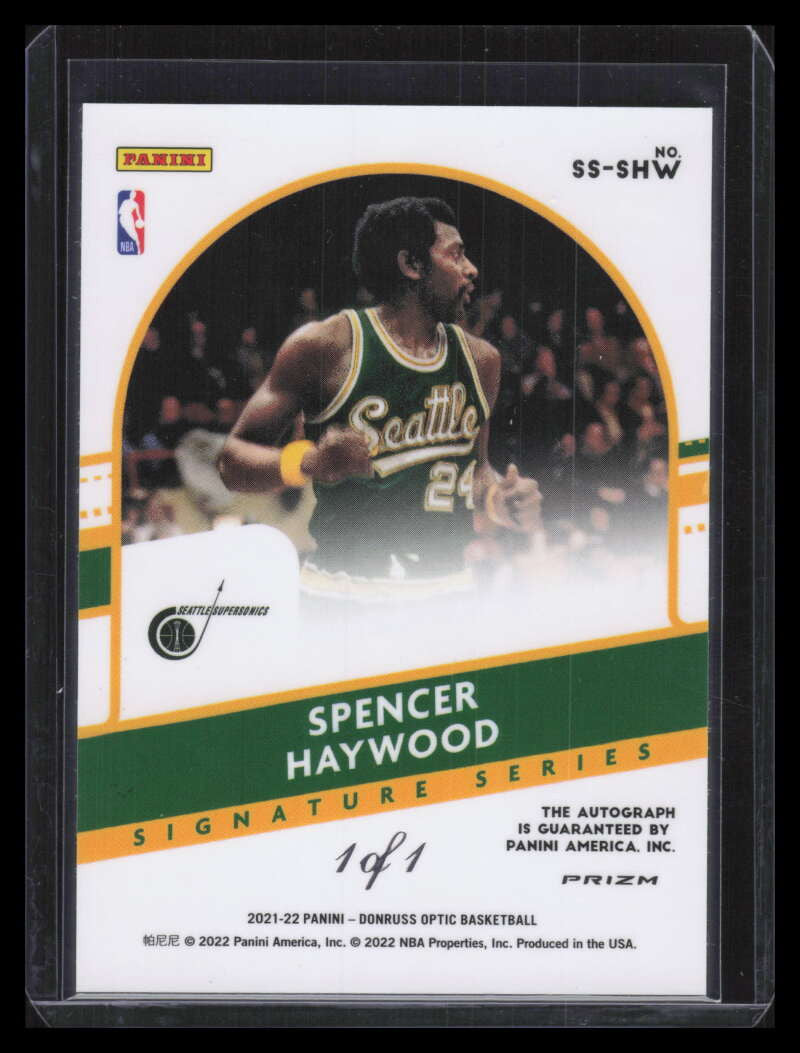 2021-22 Donruss Optic Signature Series Black 43 Spencer Haywood Auto 1/1