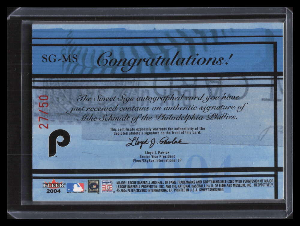 2004 Fleer Sweet Sigs Autograph Red MS Mike Schmidt Auto 27/50