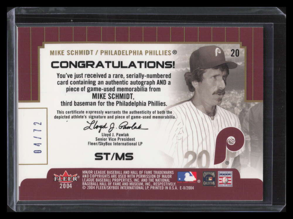 SOLD 130624 2004 E-X Signings of the Times Debut Year MS Mike Schmidt Jersey Auto 4/72
