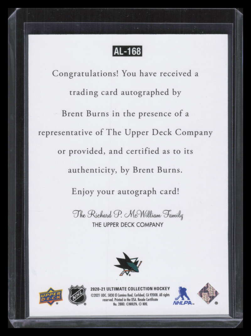 2020-21 Ultimate Collection '97 Legends Signatures al168 Brent Burns Auto
