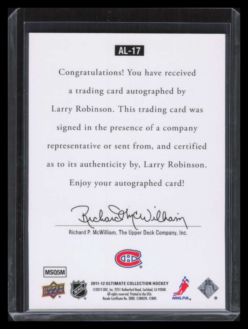DELETE 130632 2011-12 Ultimate Collection 1997 Legends Autographs al17 Larry Robinson Auto