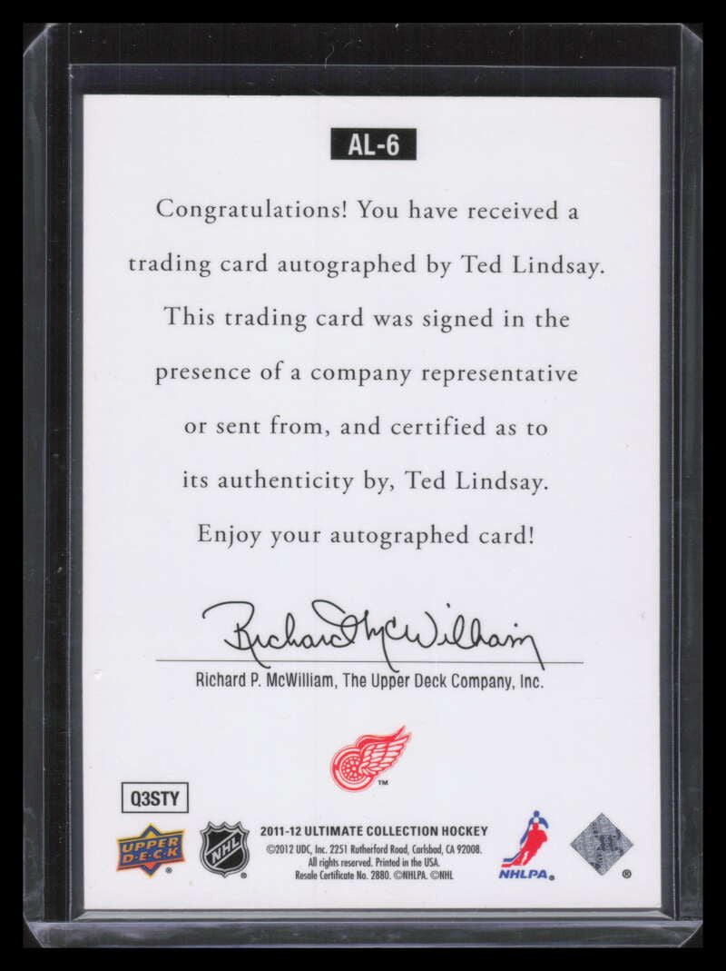 2011-12 Ultimate Collection 1997 Legends Autographs al6 Ted Lindsay Auto