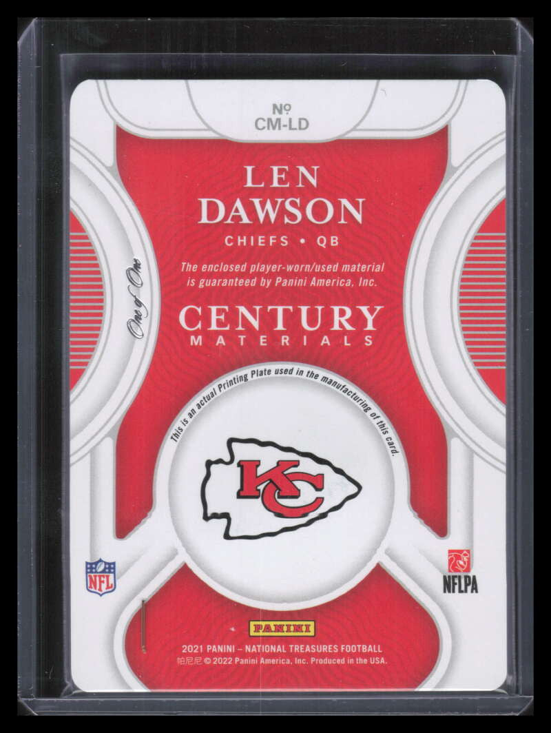 2021 Panini National Treasures Century Printing Plate 66 Len Dawson Patch 1/1