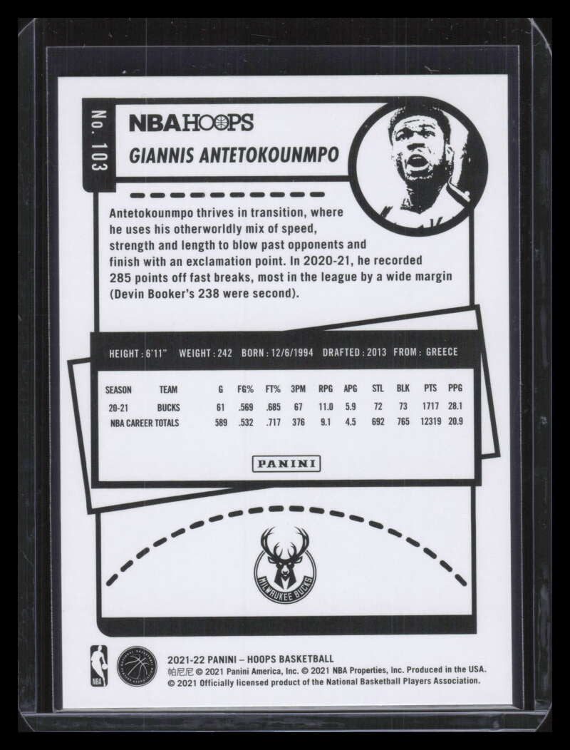 DELETE 130656 2021-22 Hoops NBA 75th Anniversary Green 103 Giannis Antetokounmpo 48/75