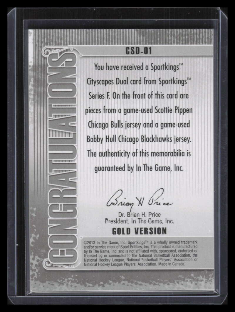 2013 Sportkings Cityscapes Double Gold Bobby Hull Scottie Pippen Dual Jersey /10
