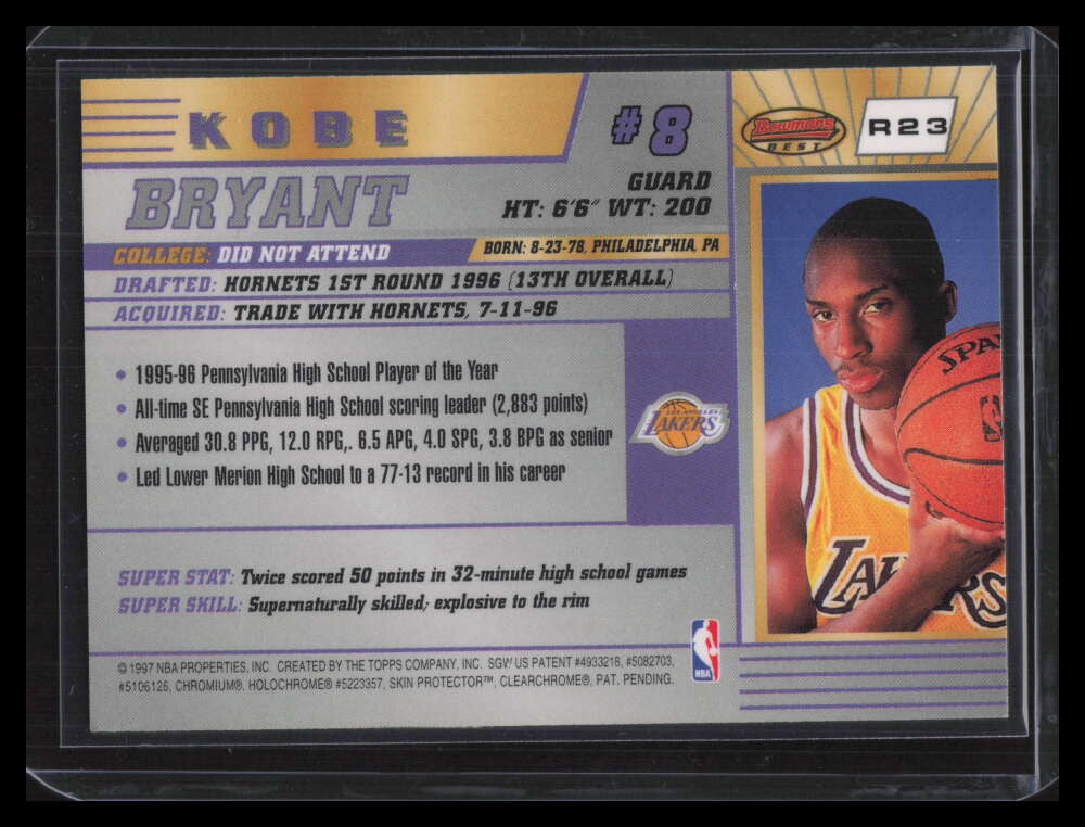 DELETE 130669 1996-97 Bowman's Best r23 Kobe Bryant Rookie