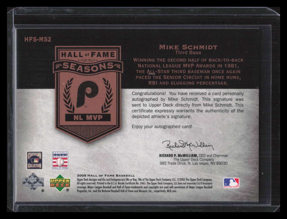 2005 Upper Deck Hall of Fame Seasons Autographs ms2 Mike Schmidt Auto 15/25
