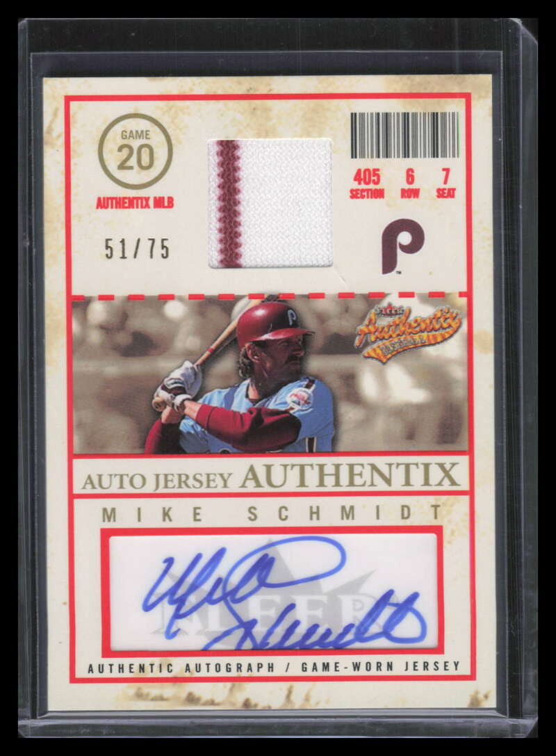 2005 Fleer Authentix Jersey General Admission MS Mike Schmidt Jersey Auto 51/75