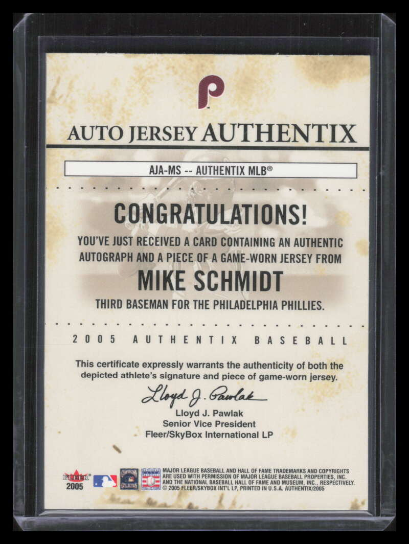 2005 Fleer Authentix Jersey General Admission MS Mike Schmidt Jersey Auto 51/75