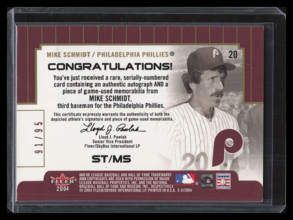 SOLD 130692 2004 E-X Signings of the Times Year MS Mike Schmidt Jersey Auto 91/95