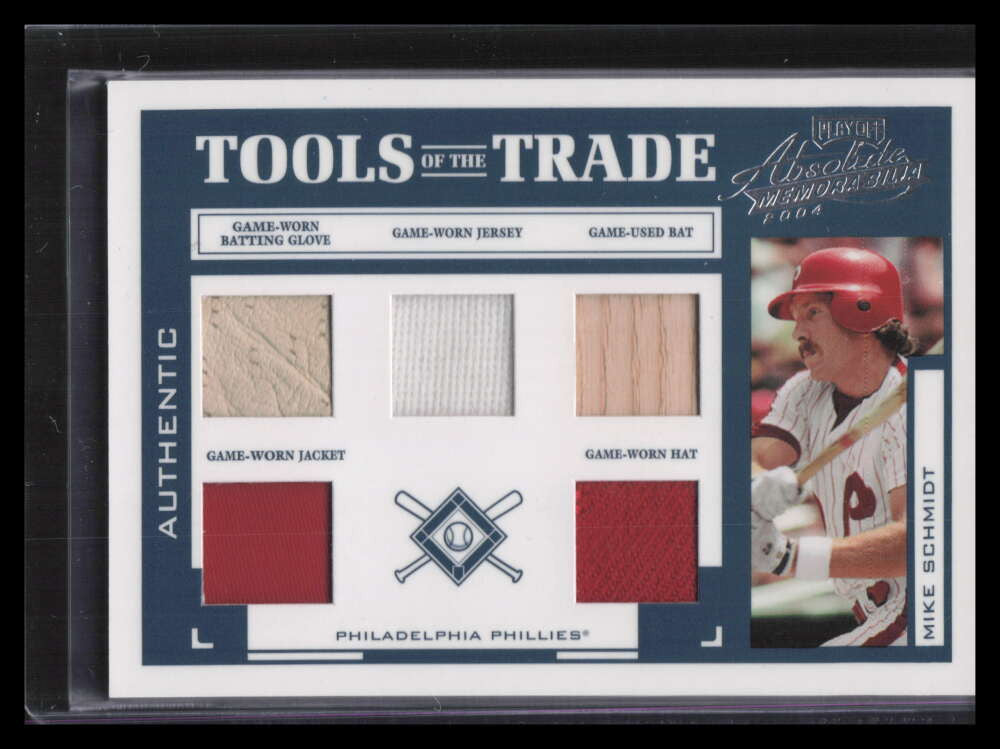 2004 Absolute Tools Trade Mike Schmidt Bat Jersey Hat Jacket Batting Glove 14/25