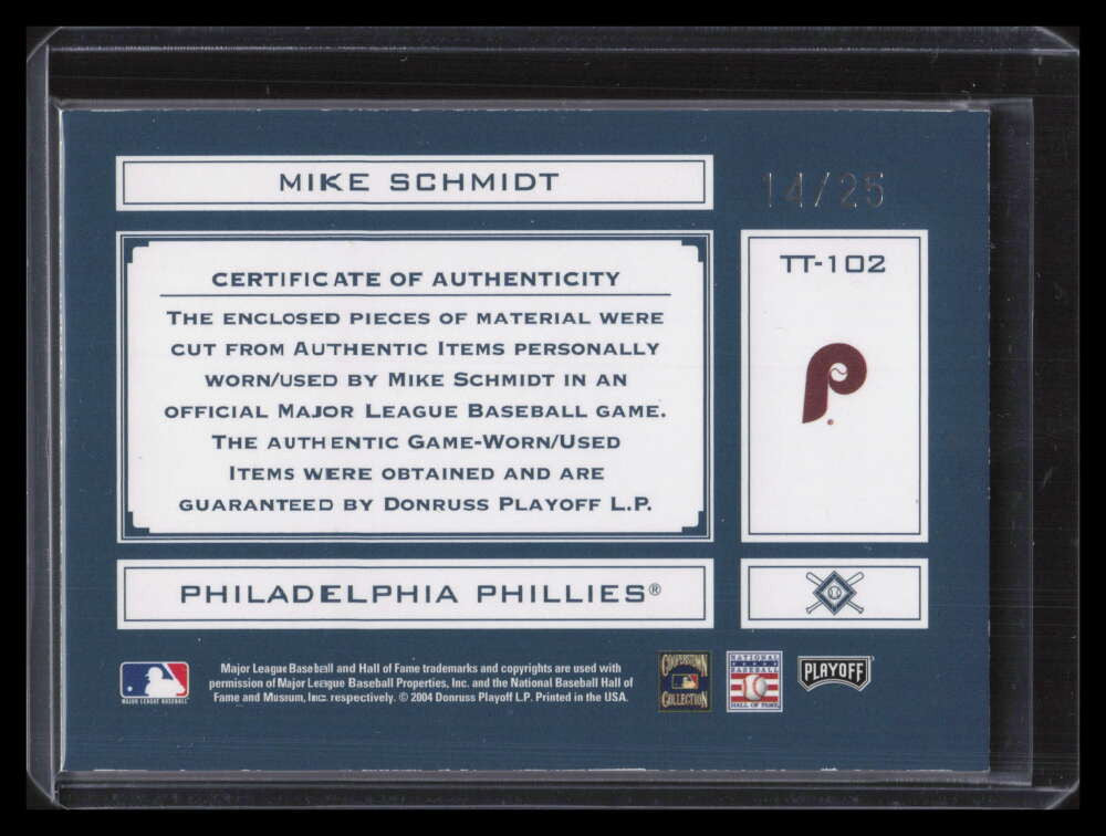 2004 Absolute Tools Trade Mike Schmidt Bat Jersey Hat Jacket Batting Glove 14/25
