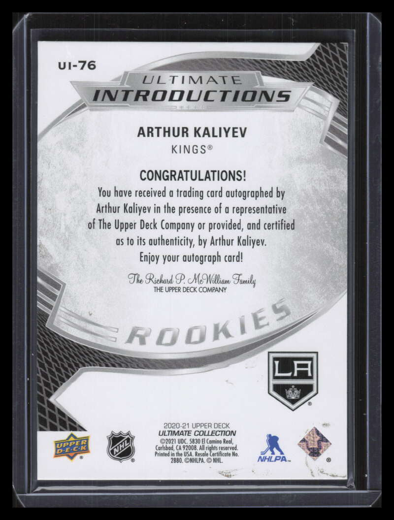 DELETE 130722 2020-21 Ultimate Introductions Gold Autographs Arthur Kaliyev Rookie Auto 15/15