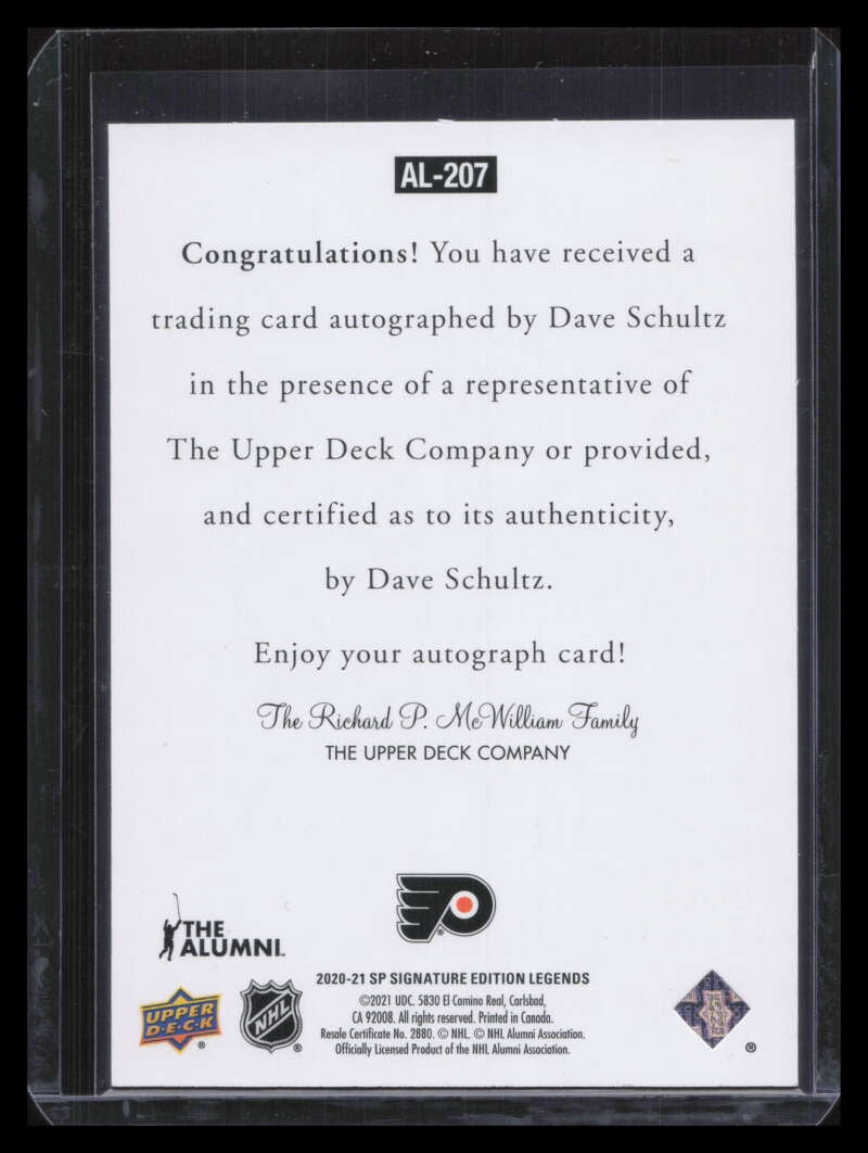 2020-21 SP Signature Legends '97 Legends Signatures al207 Dave Schultz Auto