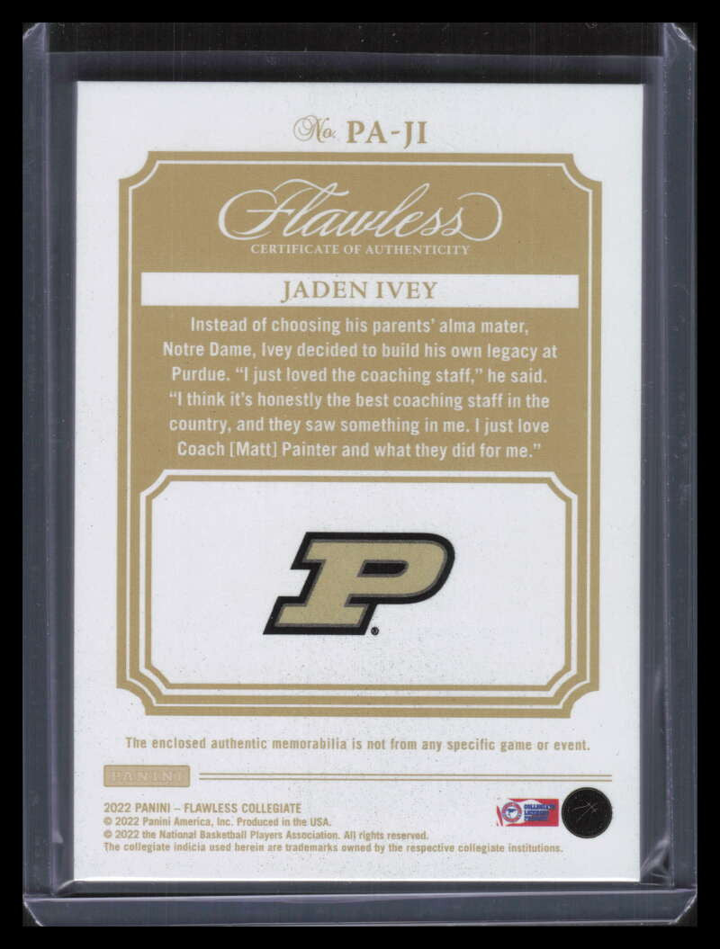 2022-23 Panini Flawless Collegiate Patches 11 Jaden Ivery Rookie Patch 7/20