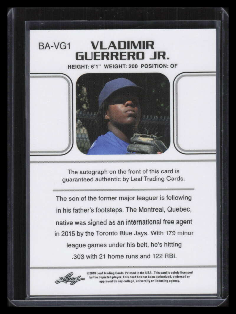 2018 Leaf Ultimate Draft bavg1 Vladimir Guerrero Jr. Rookie Auto