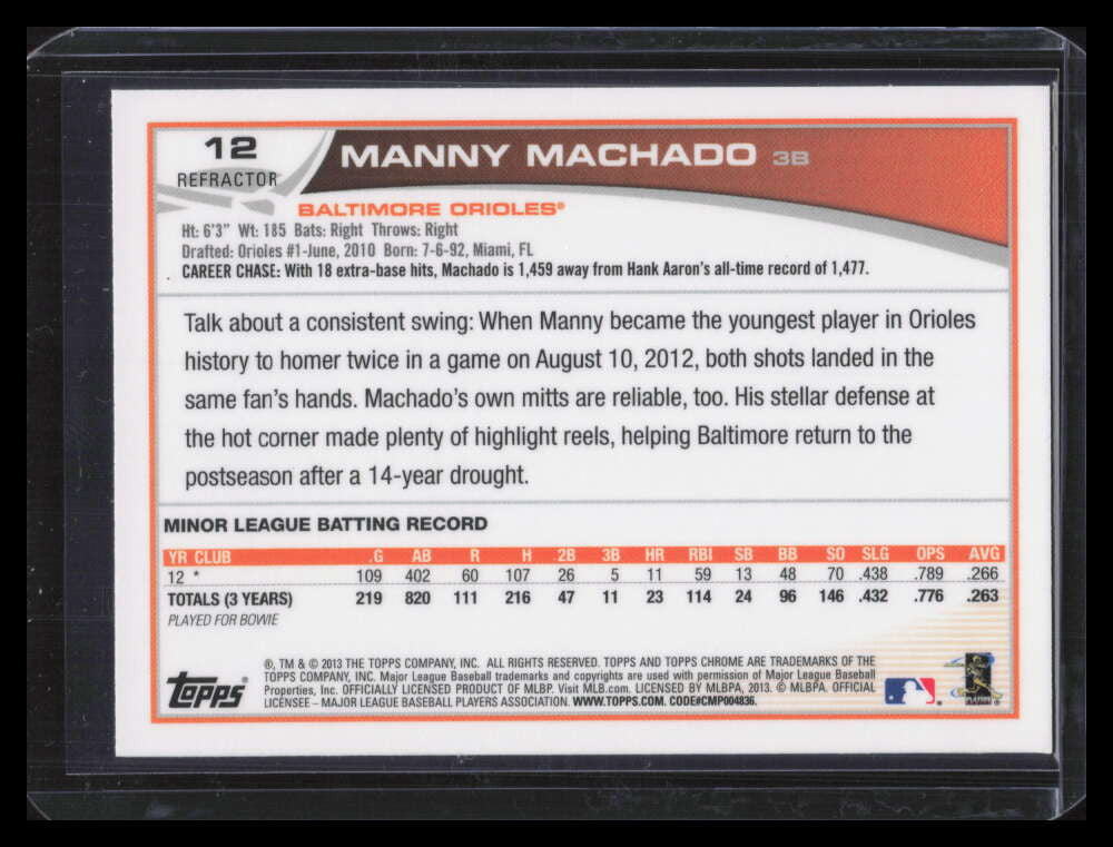 2013 Topps Chrome Refractor 12 Manny Machado Rookie 127884