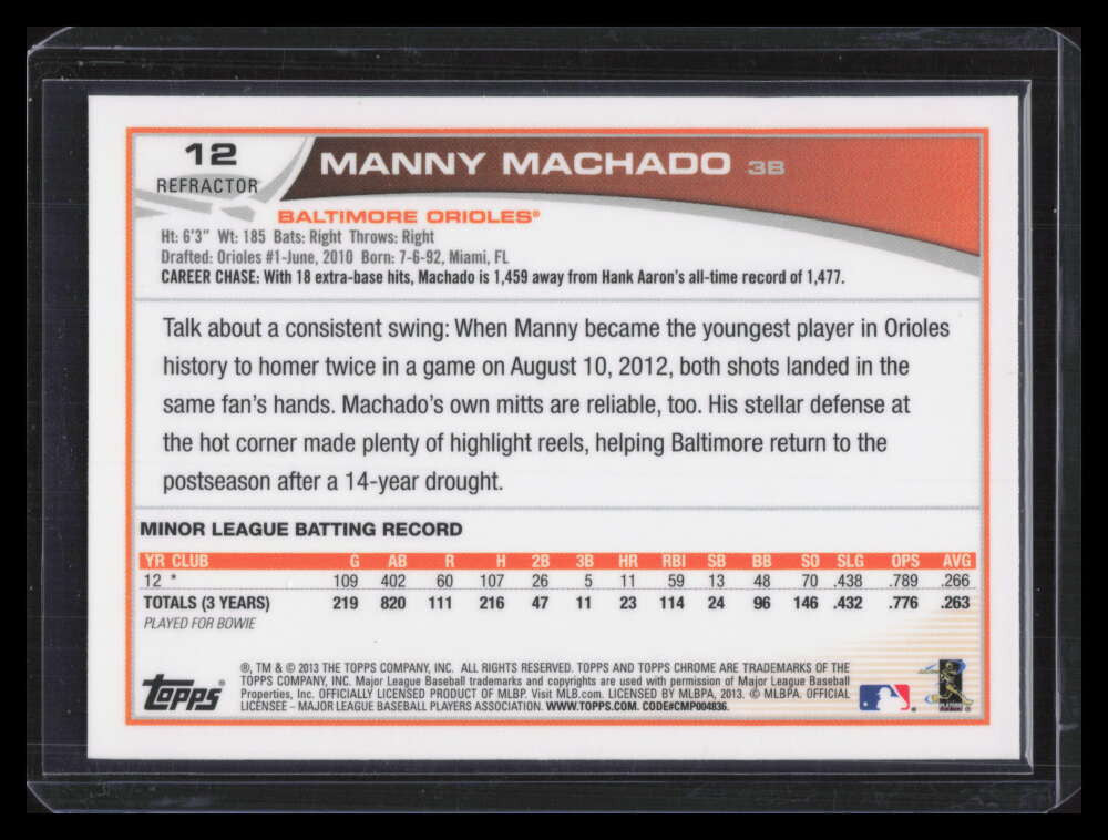 2013 Topps Chrome Refractor 12 Manny Machado Rookie 127883