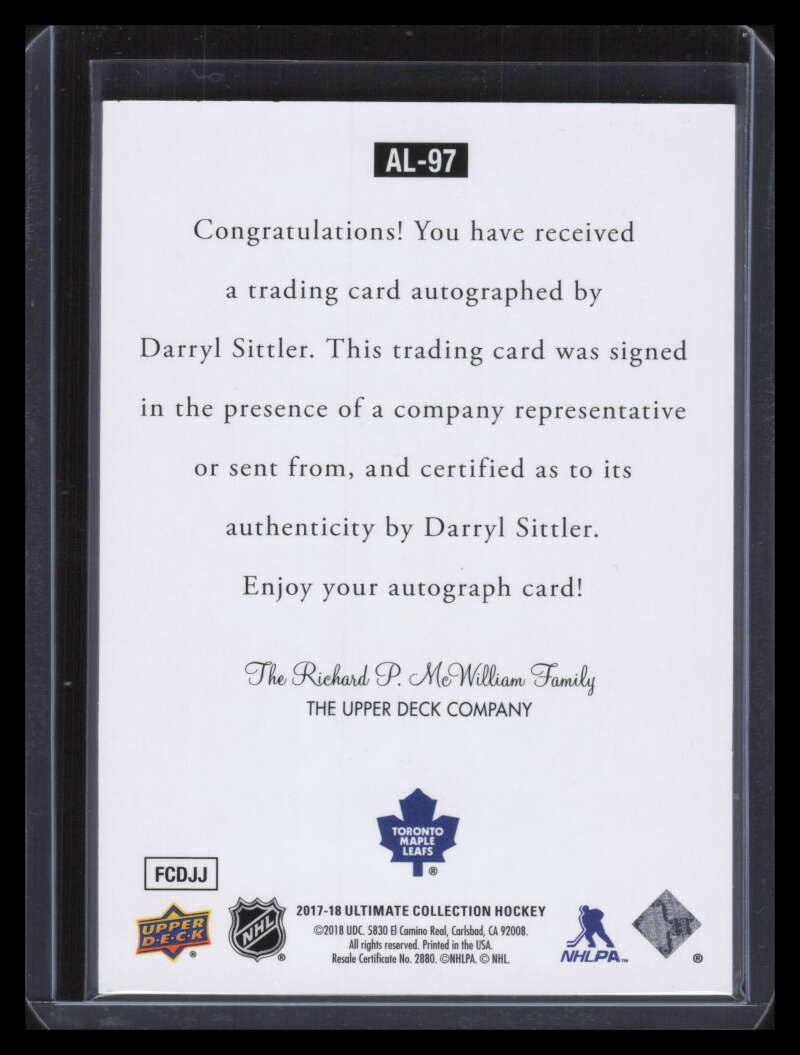 2017-18 Ultimate Collection Ultimate Legends Autographs al97 Darryl Sittler Auto