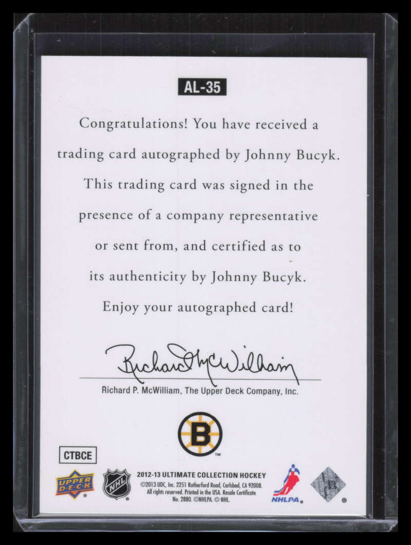 2012-13 Ultimate Collection 1997 Legends Autographs al35 Johnny Bucyk Auto