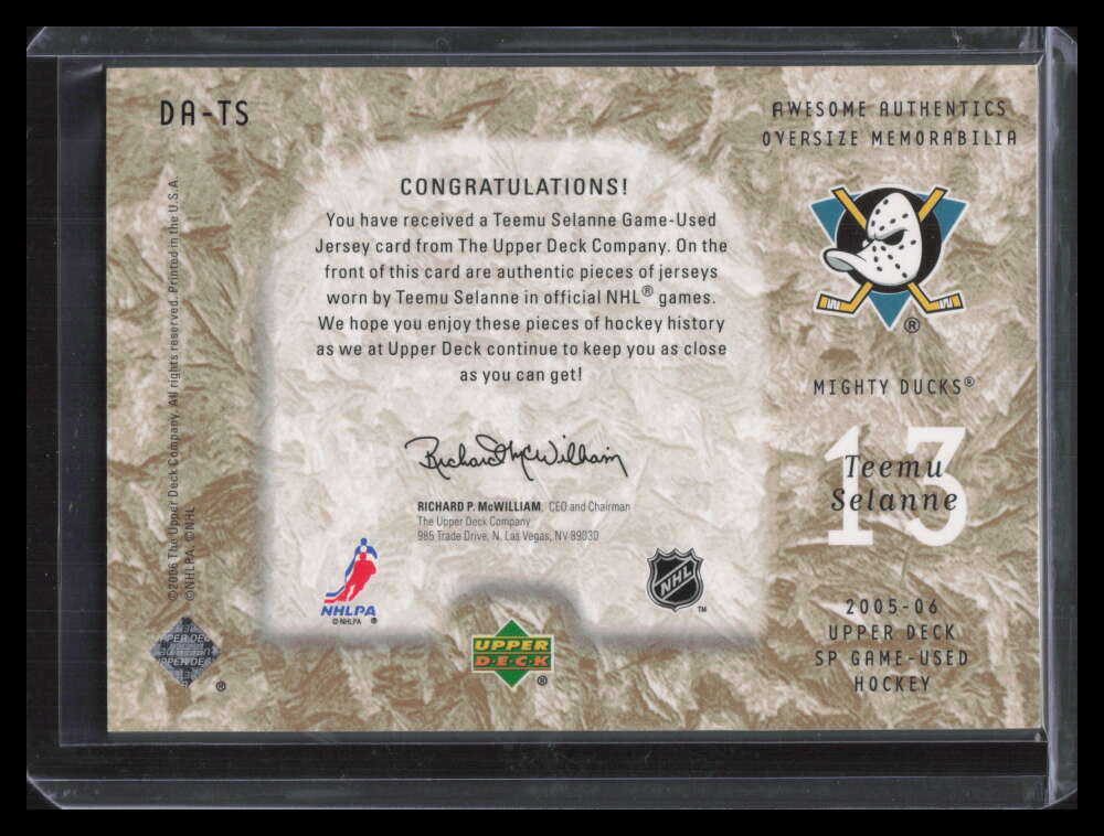 2005-06 SP Game Used Awesome Authentics Gold Teemu Selanne Jumbo Jersey 10/25