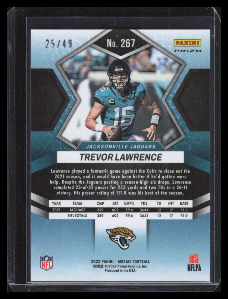 2022 Panini Mosaic Purple Refractor 267 Trevor Lawrence NP 25/49 National Pride