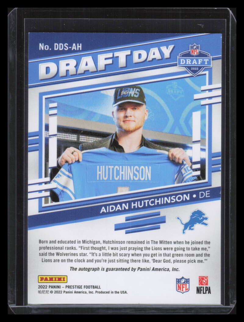 SOLD 130780 2022 Prestige Draft Day Signatures 14 Aidan Hutchinson Rookie Auto