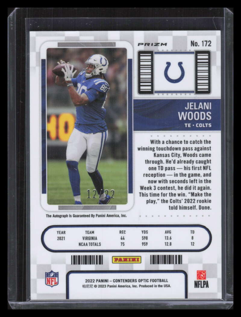 DELETE 130788 2022 Panini Contenders Optic Cracked Ice 172 Jelani Woods Rookie Auto 12/22