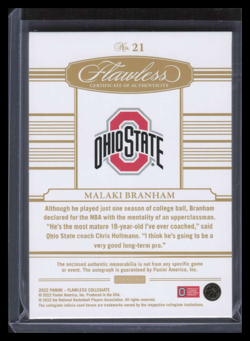 DELETE 130809 2022-23 Panini Flawless Autographs 21 Malaki Branham Rookie Patch Auto 17/25