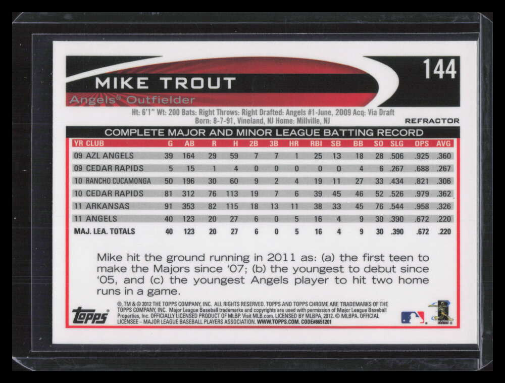 2012 Topps Chrome Refractor 144 Mike Trout 127809
