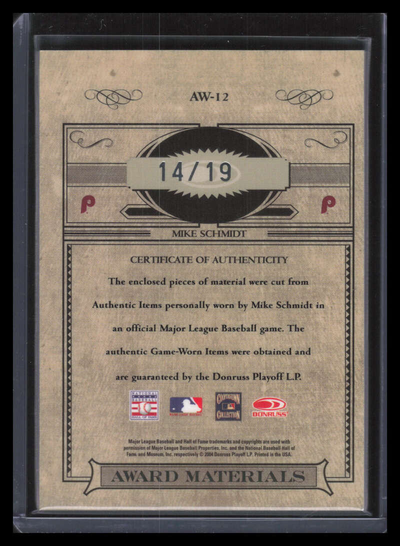 2004 Timeless Treasures Award Materials 12 Mike Schmidt Dual Pants Patch 14/19