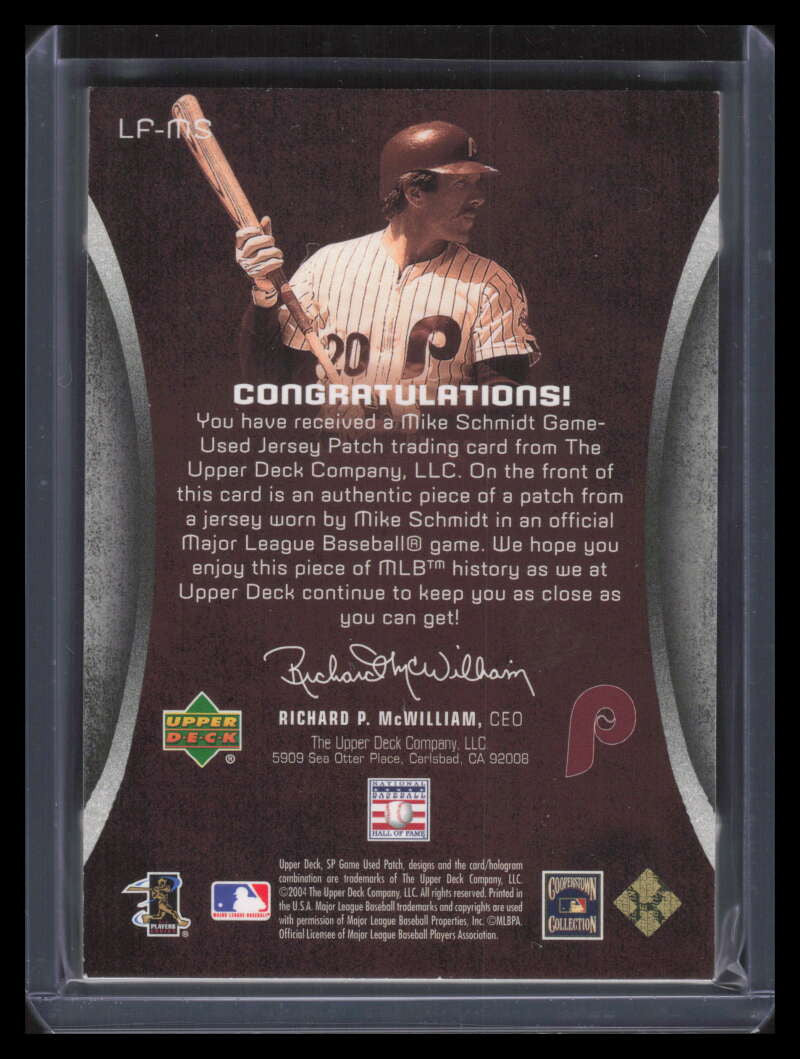 2004 SP Game Used Patch Legendary Fabrics MS Mike Schmidt Bat Hand Patch 24/50