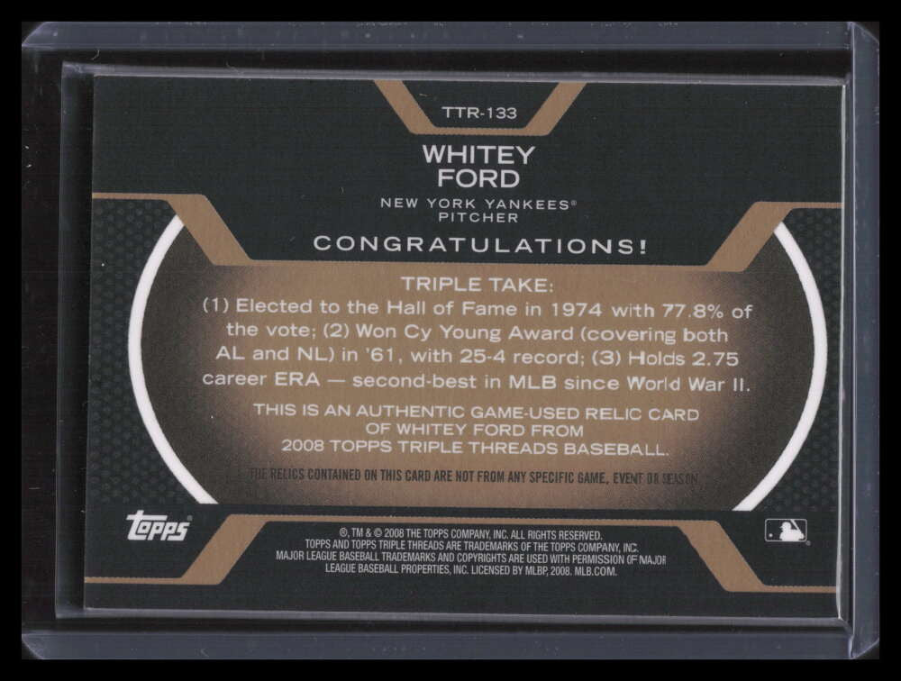 SOLD 130851 2008 Topps Triple Threads Relics Gold 133 Whitey Ford Triple Bat Jersey 1/9