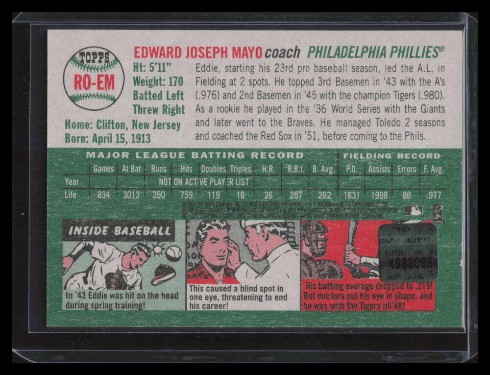 2003 Topps Heritage Real One Autographs Red Ink EM Eddie Mayo Auto 47/54