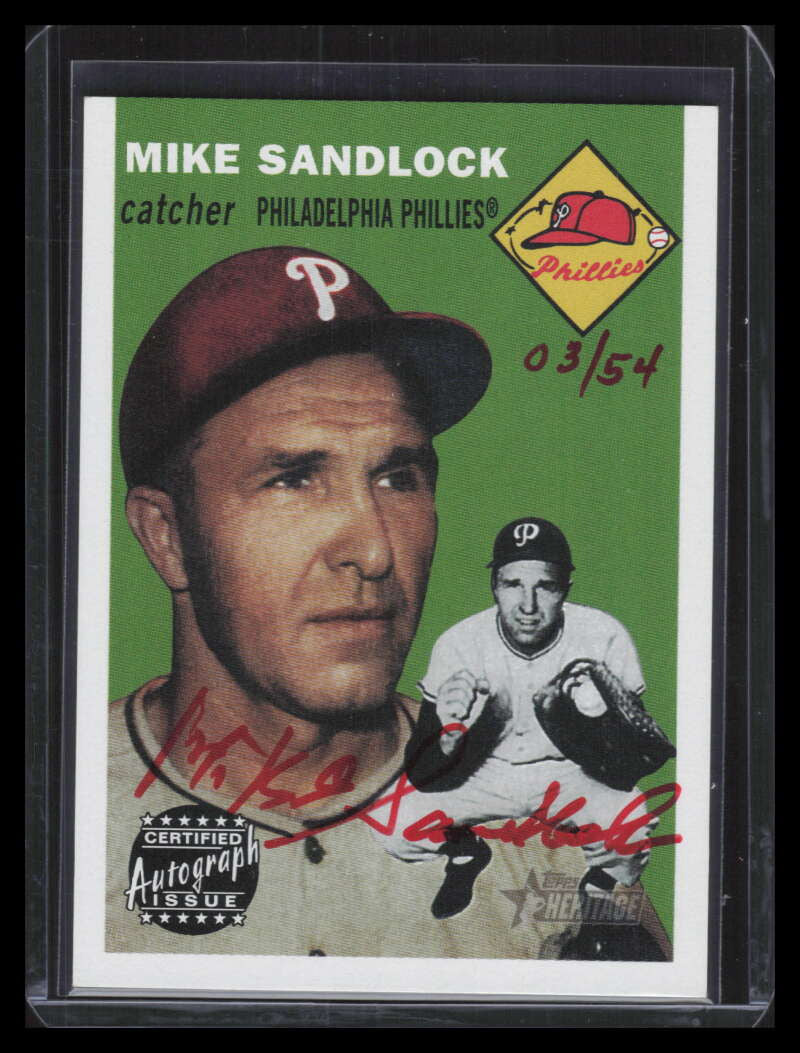 2003 Topps Heritage Real One Autographs Red Ink MS Mike Sandlock Auto 3/54