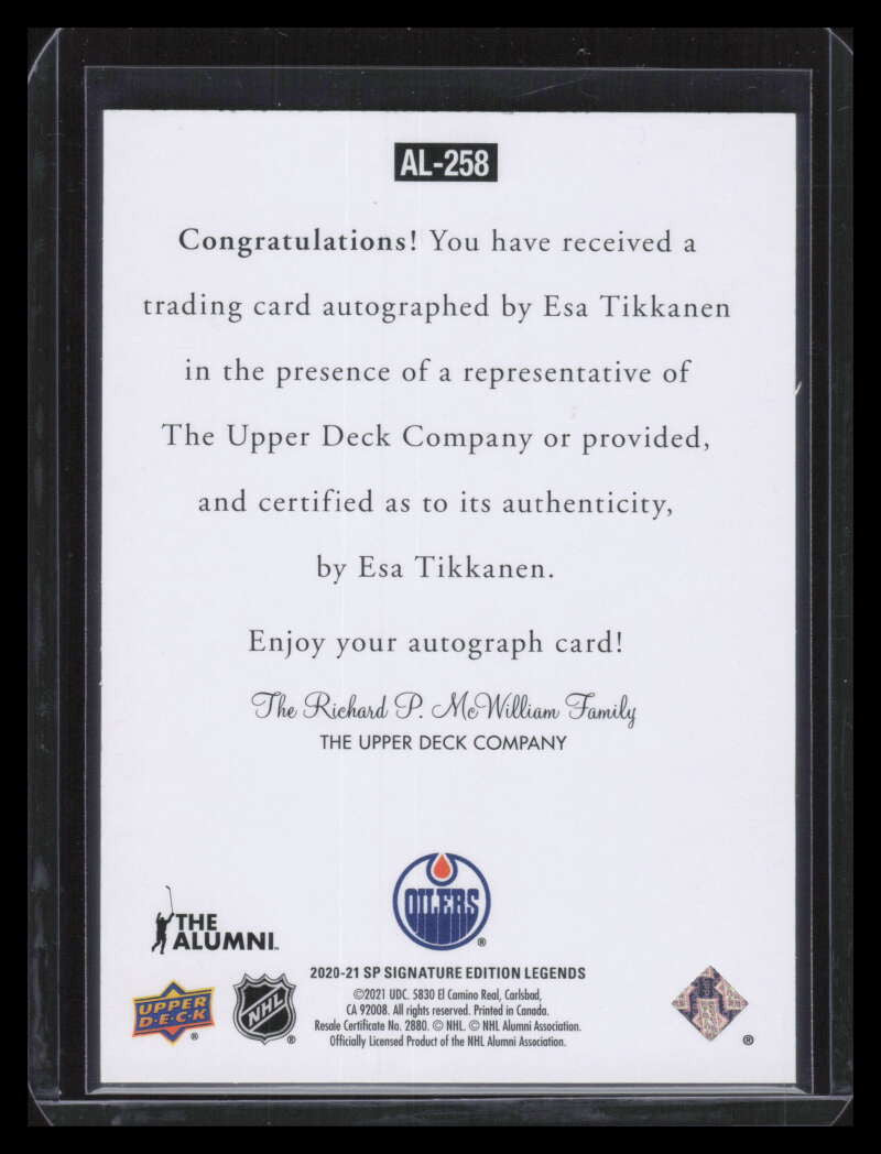 2020-21 SP Signature Legends '97 Legends Signatures al258 Esa Tikkanen Auto