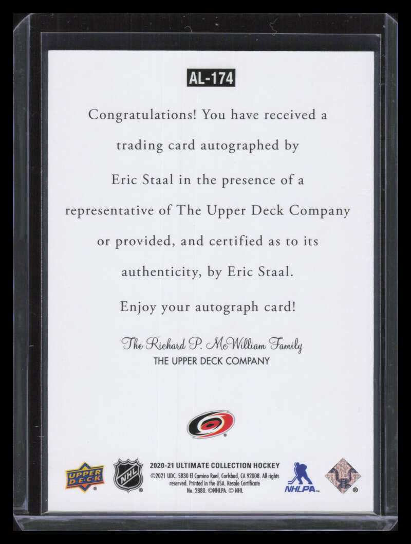 2020-21 Ultimate Collection '97 Legends Signatures al174 Eric Staal Auto ID: 130891