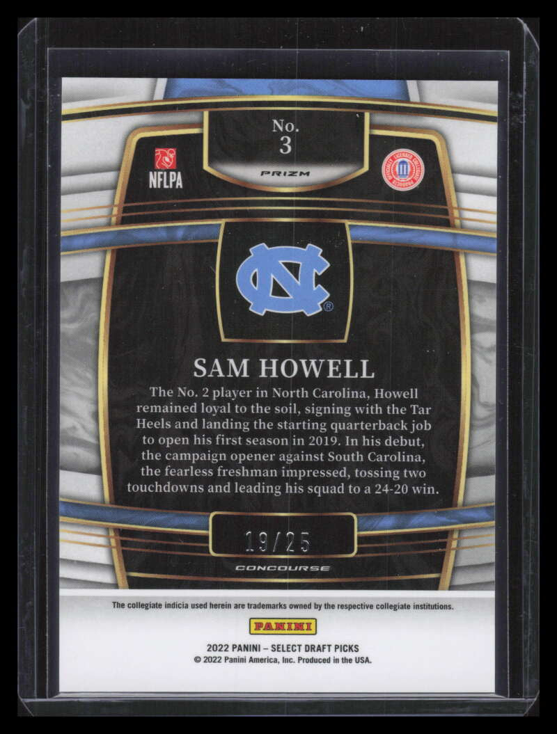 DELETE 130922 2022 Select Draft Picks Prizms Blue and Green Squares 3 Sam Howell Rookie 19/25