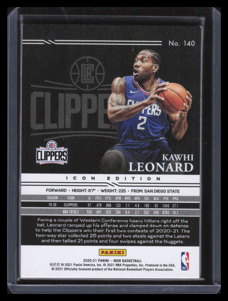 2020-21 Panini Noir Gold 140 Kawhi Leonard I 6/10 Icon Edition