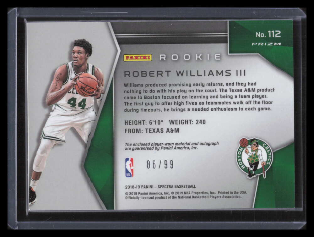 DELETE 130940 2018-19 Panini Spectra Neon Blue 112 Robert Williams Rookie Jersey Auto 86/99