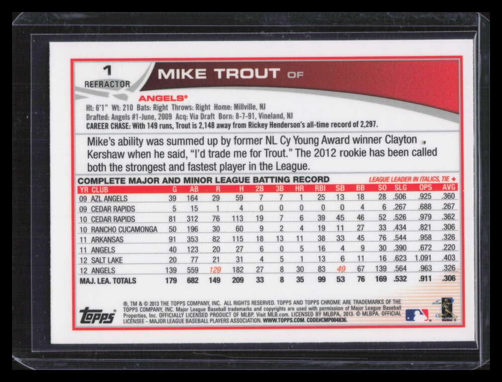 2013 Topps Chrome Refractor 1 Mike Trout 127684