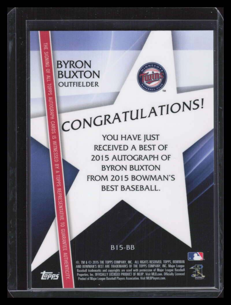 DELETE 130970 2015 Bowman's Best '15 Autographs Green Refractor Byron Buxton Rookie Auto 72/99