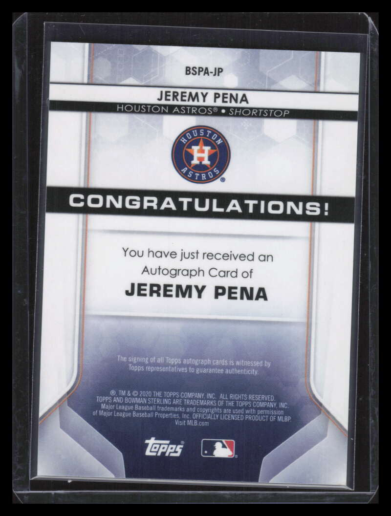 2020 Bowman Sterling Prospect Autographs BSPAJP Jeremy Pena Rookie Auto