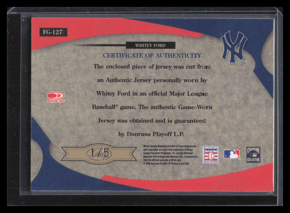 2005 Leaf Certified Materials Fabric of Game Reward 127 Whitey Ford Jersey 1/5