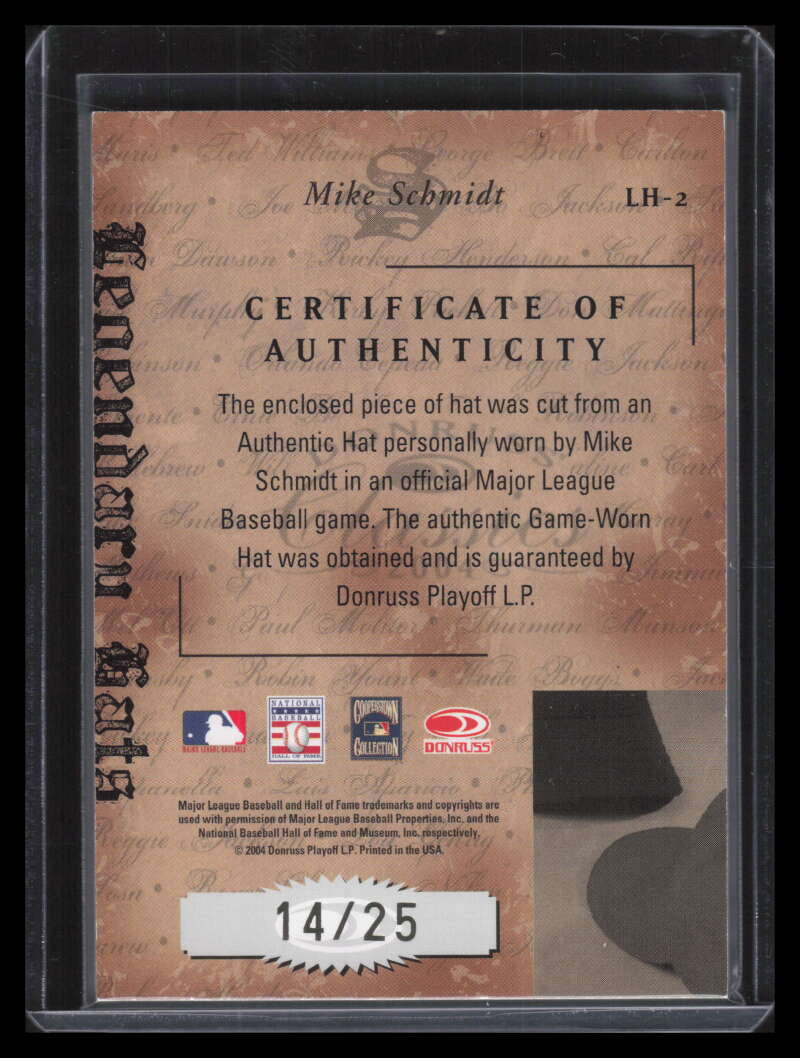 2004 Donruss Classics Legendary Hats Material 2 Mike Schmidt Hat Cap 14/25